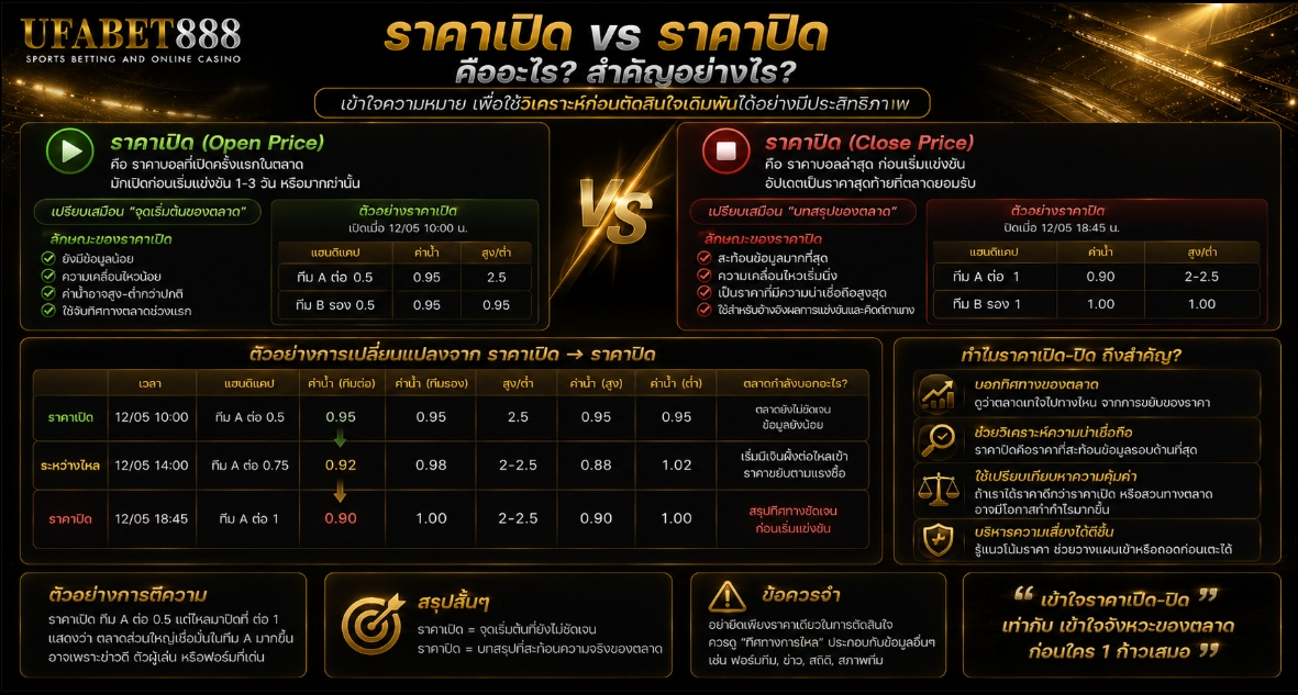 ราคาเปิดกับราคาปิดต่างกันอย่างไร และบอกอะไรได้บ้างก่อนแข่ง